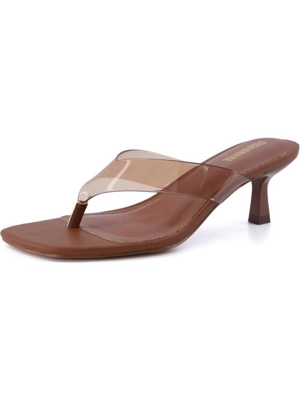 Women's Kitten Heels Square Toe Whiskey Flip Flop Sandal Heel With Memory Foam